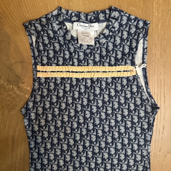 Christian Dior Vintage Women's Navy and Yellow Tank Top - Picture 1 of 6